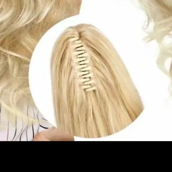 NWT 24” Long Curly Wavy Light Brown w/Blonde Highlights Ponytail Extension Clip - Picture 4 of 4